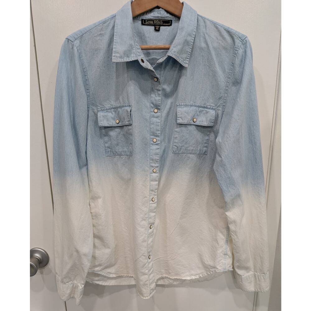 Love Stitch Ombre Button Down Shirt Long Sleeve Cotton Tencel Blend Size XL